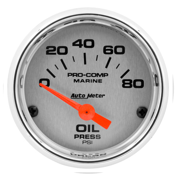 2-1/16 in. OIL PRESSURE 0-80 PSI MARINE CHROME ULTRA-LITE